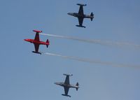  - EAA AirVenture 2008, 3 Lockheed T-33's fly by. Lead (red) is N99184,  left wing (top) is N433RD,  - by Timothy Aanerud