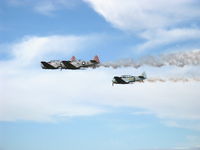  - Three North American TEXAN Trainers Condor Squadron Overflight Arrival from SMO with smoke - by Doug Robertson