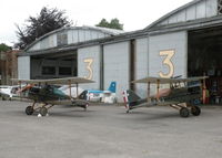  - TWO REPLICA WW I SE5A'S IN FRONT OF GENUINE WW I BELFAST HANGERS - by BIKE PILOT