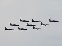  - 9 RAF Hawks of No 4 FTS/208(R) Sqn displaying in a diamond formation - by Chris Hall