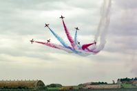  - The Red Arrows performing at The Battle of Britain Air Show at Boscombe Down in 1990. - by Malcolm Clarke