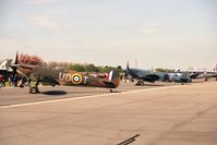  - Battle of Britain Memorial Flight's Spitfires P7350 and P5853 at Waddington's Photocall in April 1990. - by Malcolm Clarke