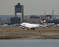 - Lufthansa 747 arrives at Logan Airport. - by James Reppucci