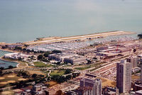  - Meigs Field (closed) as seen from the Sears  Tower in 1996. The airport was demolished in 2003. - by John Meneely