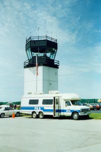  - FAA Aviation Education Van and Airport Control Tower at at Dutchess County Airport, Poughkeepsie, NY - circa 1980's - by scotch-canadian