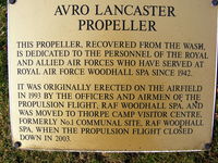  - plaque alongside the Avro Lancaster prop at the entrance to Thorpe Camp Visitors Centre - by Chris Hall