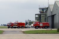  @ Cambrai Epinoy Airport - fire trucks in front of the control tower. - by Joop de Groot