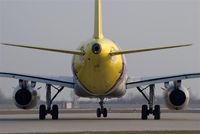  - After the planes turn into taxiway A7 you can check tire pressure. Seems like this A 319 has a little of it on right side tires.... - by Holger Zengler
