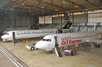  @ Saarbrücken Airport - OLT Expess Germany Fokker 100, D-AOLH  /  Contact Air (Star Alliance c/s), Fokker 100, D-AFKF  /  Contact Air, Fokker 100, D-AFKD - by Wilfried_Broemmelmeyer