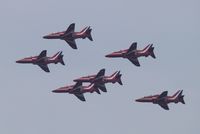  @ X3CX - Red Arrows display at a wet and windy Cromer Carnival 2012. - by Graham Reeve