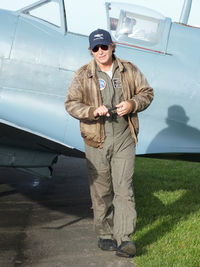  - Peter Teichman arriving at Turweston's 70th Anniversity fly-in celebration with his Supermarine Spitfire PR Mk XI G-MKXI/PL965 - by Chris Hall