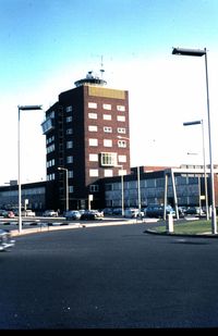  - Scanned from original slide taken October 1965 from public roadway outside Terminals- View is of original control tower. - by Neil Henry