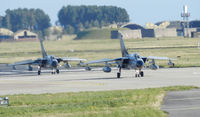  - A Pair of JBG-32 Tornado ECR's return to Leuchars after a joint warrior sortie,in the back ground the old 111sqn HAS Site can be seen ,where all the German Tornado's were housed during their 2 week deployment for exercise Joint warrior - by Mike stanners