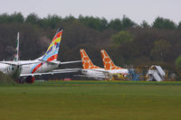  - In storage at Lasham, from L to R N280CS Boeing 737-33V, G-CHOB Boeing 737-883, N615SC Boeing 737-5Y0 and N616SC Boeing 737-5Y0 - by Chris Hall
