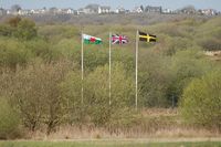  - Flags at the entrance to Swansea Airport. May 2013. - by Roger Winser