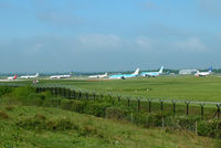  - Helvetic Fokker 100, Flybe Embraer, Ryanair B737, Flybe Dash-8, KLM 737, Jetairfly B767 and SAS B737 waiting to depart from RW23L at Manchester Airport - by Chris Hall
