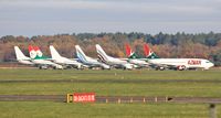  - Line up of stored B737s includes the 2 Azman Air Nigeria soon to be delivered and the 6 designated for the ill-fated Solyom Hungarian Airways. - by John Coates