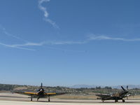  - N712Z 1942 Mitsubishi A6M3 ZERO-SEN ZEKE one of only two flying and N749DP 1983 Vickers Supermarine SPITFIRE Mk XIV on flight line ramp. CAF SOCAL Wing assets. Wings Over Camarillo Airshow 2013.  - by Doug Robertson