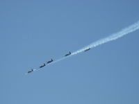  - Warbirds in echelon flight with smoke over CMA - by Doug Robertson