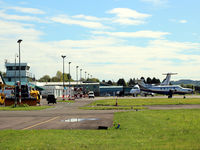  - A springtime apron shot with PC-12 M-RLDR and Flybe Dornier 328 G-BYMK on show at Dundee Riverside EGPN - by Clive Pattle
