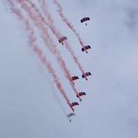  -  The Magnificent RAF Falcons Parachute Display Team at the superb 25th Anniversary RAFA Shoreham Airshow. - by Eric.Fishwick
