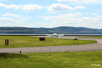  - Hold for runway 27 at Dundee Riverside EGPN for departing PA-28 G-SUEB. - by Clive Pattle