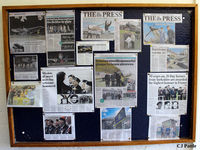  - A noticeboard with Press Clippings for articles relating to the Yorkshire Air Museum, showing real people involved in the airfields history. - by Clive Pattle
