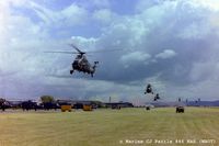  - Scanned from negative - RNAS Yeovilton EGDY during the 1979 Airshow 'Commando Assault' with Wessex of 707, 845 and 846 NAS displaying their skills. Lynx HAS.2 of 702 NAS line-up on left. - by Clive Pattle