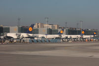  - Frankfurt airport , one of the Terminals full loaded with Heavies readying for Departure - by Roberto Cassar