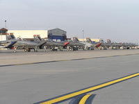  - F-15Es from the 366th Fighter Wing, Mountain Home AFB parked along the Idaho Air Guard ramp. Except for the lone A-10C nose sticking out. - by Gerald Howard