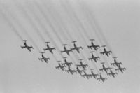  @ De Peel Airport - Smoky fly past of 20 Starfighters during the 1980 Royal Netherlands Air Force Open Day at De Peel air base - by Van Propeller