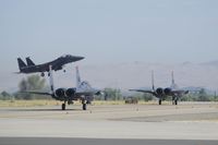  - F-15s from the 366th Fighter Wing, Mountain Home AFB, Idaho during their month long stay at KBOI. Landing and taking off on RWY 10R. - by Gerald Howard