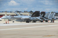  - F-18s from VX-9 Vampires, Air test & Evaluation Squadron Nine, NAS China Lake, CA and VMFAT-101 Sharpshooters, NAS Miramar, CA parked on south GA ramp. - by Gerald Howard