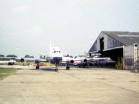  - North Maintenance hangers, August 1981, with Vickers Viscount and Handley Page Herald G-BDZV - by Paul Howlen