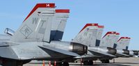  - Four F/A-18Cs from VMFA-232 Red Devils, NAS Miramar, CA parked on the south GA ramp. - by Gerald Howard