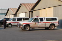 - CAL FIRE vehicles at SZP in support of the fire bombers that have taken over the airport with fire suppression aircraft fighting the Thomas Fire. - by Doug Robertson