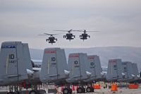  - Three AH-64Ds from the 1-183rd AVN BN, Idaho Army National Guard landing on Bravo in front of A-10Cs of the 190th Fighter Sq., Idaho ANG. - by Gerald Howard