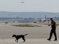  -  Boise Police explosive detection dog training on the commercial ramp. - by Gerald Howard