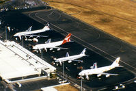  - Airport Overview of 'Old Eagle Farm' International Airport YBBN, taken from Australian Airlines first A300B4-203 VH-TAA, on approach to 'New Eagle Farm' Airport on 12Aug1992.  - by Walnaus47