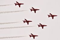  @ Boise Air Terminal/gowen Fld Airport - Six of the 12 Red Arrows landing at BOI for fuel make a fly by before landing. - by Gerald Howard