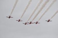 @ Boise Air Terminal/gowen Fld Airport - The second flight of six Red Arrows do a fly by before landing. - by Gerald Howard
