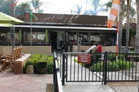  - Locked entrance to clever CMA Airport Park and superior restaurant, eat indoors or out. Remember your gate code to get back to your aircraft on the transient Ramp.  - by Doug Robertson