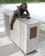  - sculpture 'Kinderspiel' (childsplay, using a part of the old runway of Salzburg airport) by K.Stelzer in front of the terminal at Salzburg airport - by Ingo Warnecke