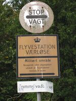  - Signs at the Gammelvadbro entrance of the closed Vaerloese Air Base in Denmark. The signs were removed a few years later. - by Jan Lundsteen-Jensen
