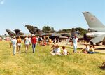  - Aircraft on display at Vaerloese Air Base Open House 1988 in Denmark. Right to left: DanishAF F-16, CanadianAF T-33, RAF Jaguar, GermanAF Tornado, RAF Buccaneer, RAF Tornado. - by Jan Lundsteen-Jensen