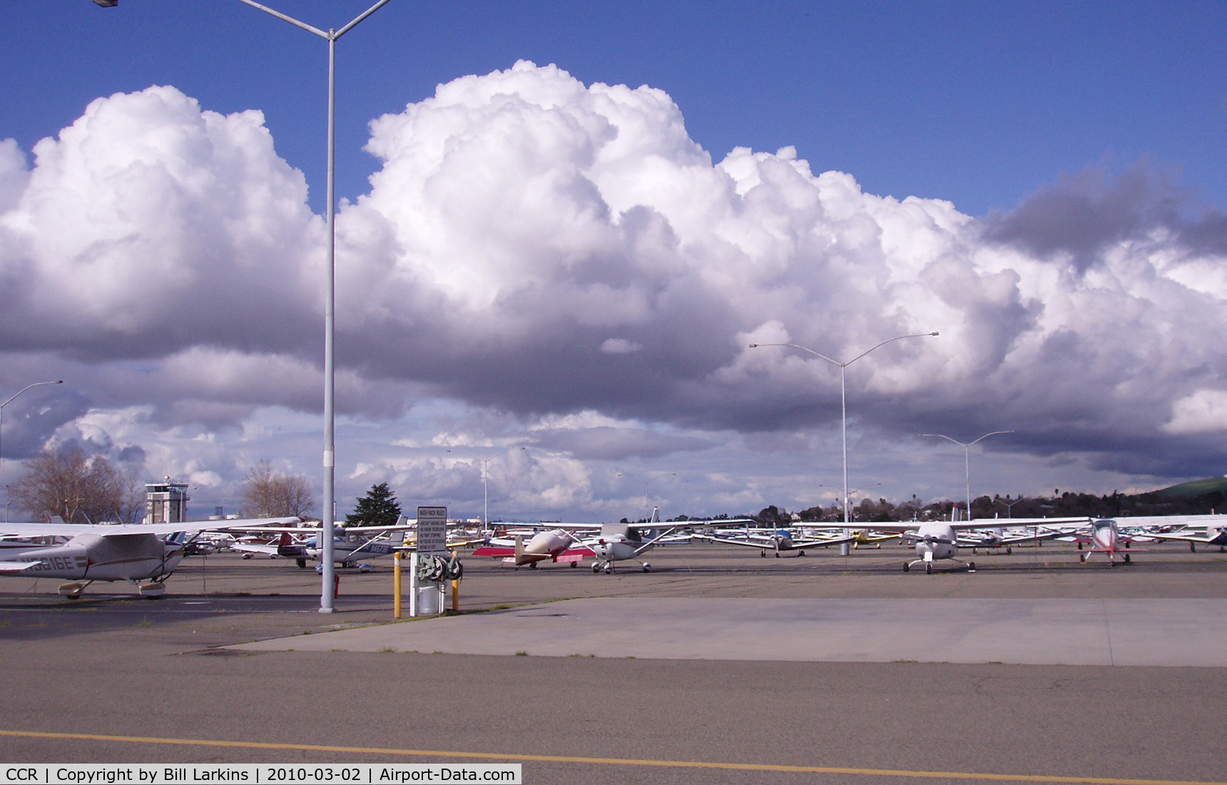 Buchanan Field Airport (CCR) - Aircraft parking on the East Ramp. The Tower is on the left.