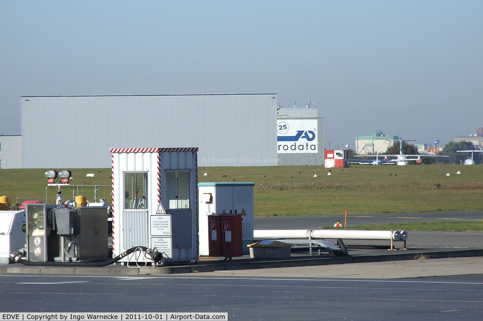 Braunschweig-Wolfsburg Regional Airport, Braunschweig, Lower Saxony Germany (EDVE) - looking towards the airfield fuelling station and the western section of the airport from the visitor's terrace at Braunschweig-Waggum airport