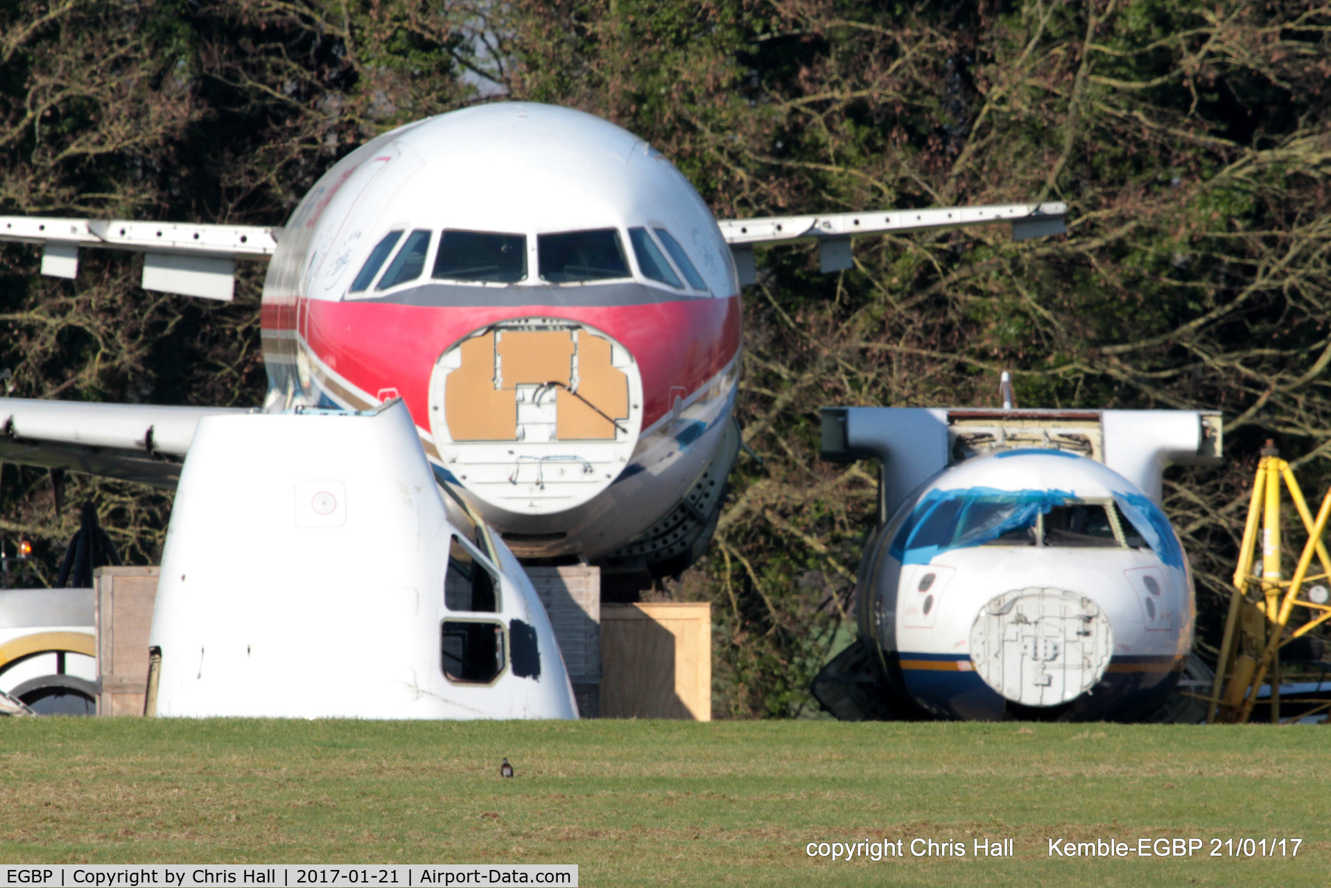 Kemble Airport, Kemble, England United Kingdom (EGBP) -  ex B-2332 China Eastern Airlines A319 and G-ISLI Blue Islands ATR 72 in the scrapping area at Kemble