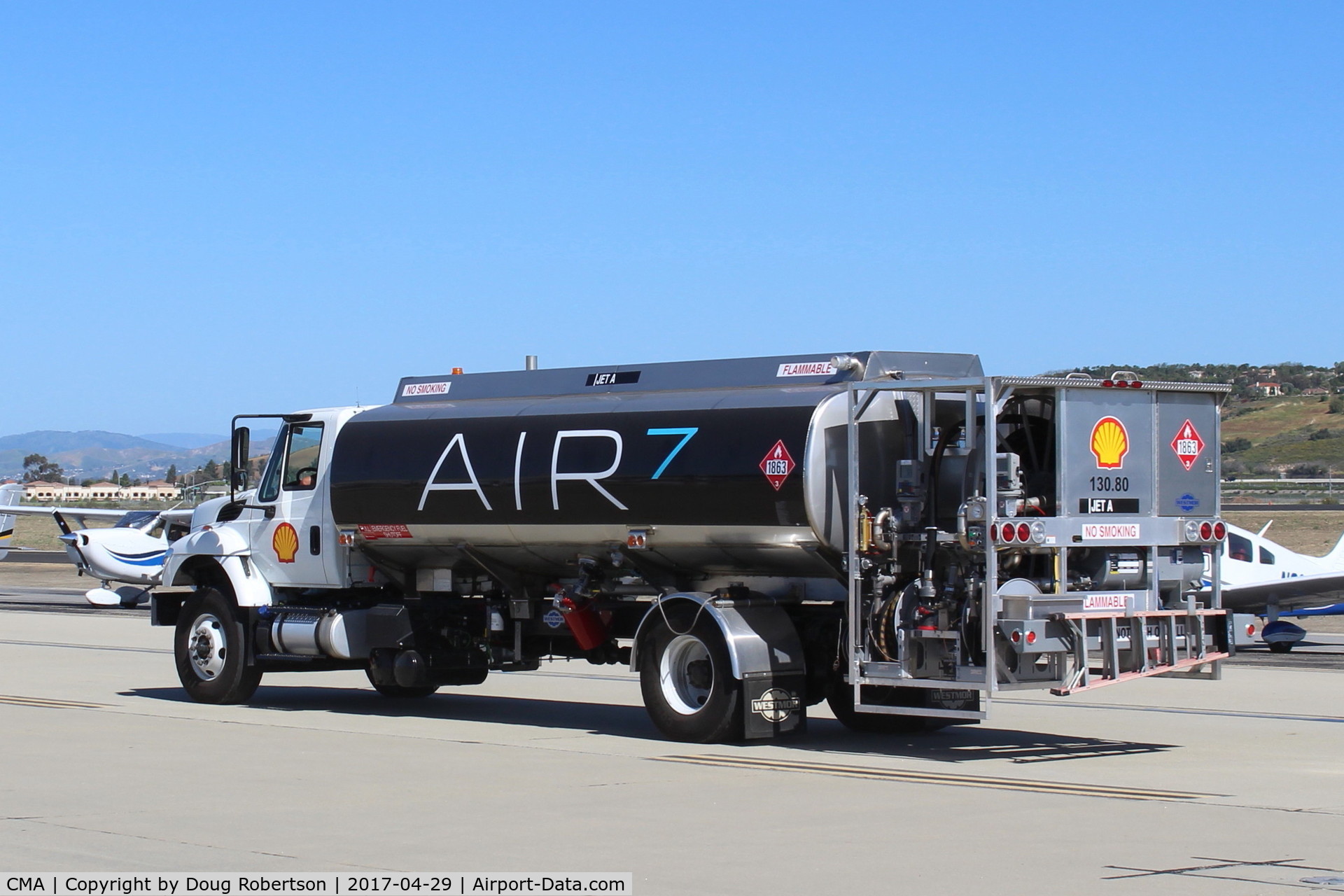 Camarillo Airport (CMA) - AIR7 Fueler- SHELL AVIATION 130, 80, JET-A, keeping busy with the crowd at AOPA-FLY-IN. CMA has multiple fuel sources including self-serve near the Tower. 