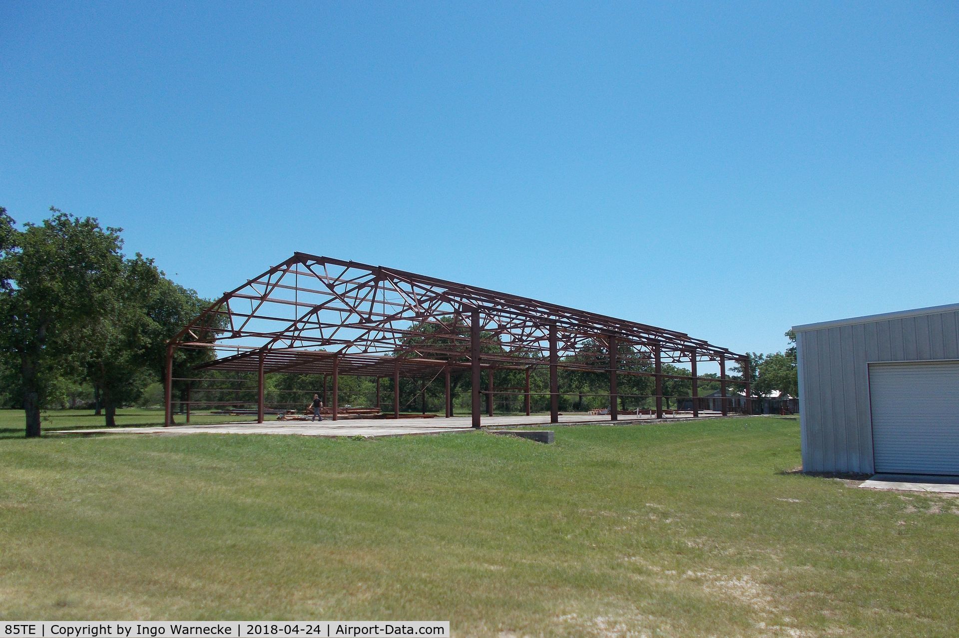 Old Kingsbury Aerodrome Airport (85TE) - the new hangar of the Pioneer Flight Museum under construction at the Old Kingsbury Aerodrome, Kingsbury TX